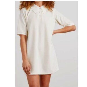 NWT LOULOU STUDIO Ivory Velour Polo Shirt Mini Dress L MSRP $160